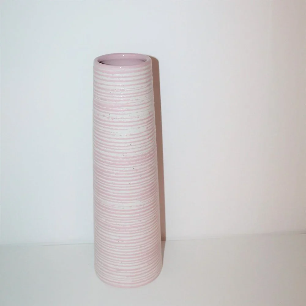 Tall Skinny Pink White Striped‎ Vase by at Home Tracy Boyd